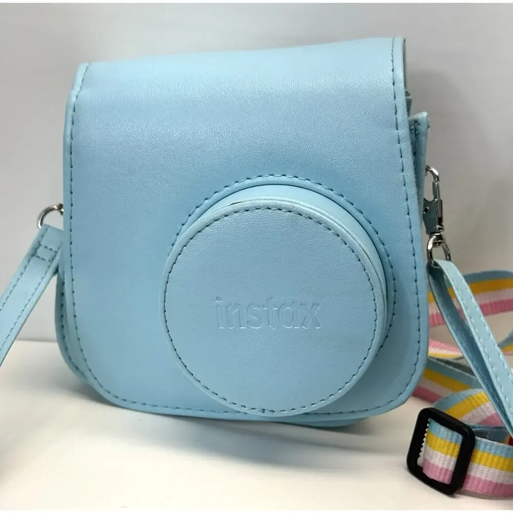 Fujifilm Instax Mini Instant Camera with Light Blue Case and Pastel Strap